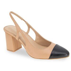 NWT Size 8.5 Darrin Block Heel Slingback Pumps in Tan and Black (ABBA)